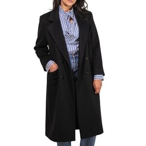 VTG! Kristen Blake Petite Black‎ Double Breasted Wool Long Pea Coat USA 8 Preppy